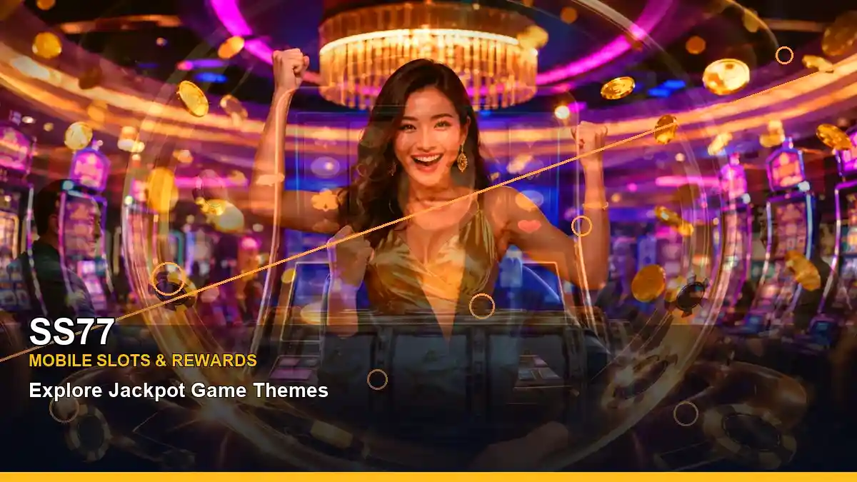 SS77 adventure online slot games featuring an adult Filipina casino host with a centered composition