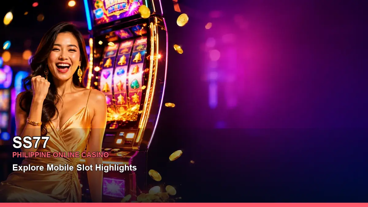 SS77 jackpot slot games featuring an adult Filipina casino host with a radiant composition